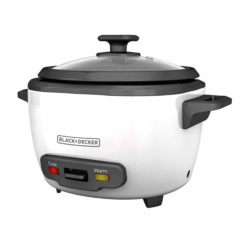 Black + Decker, cuiseur à riz, riz non cuit, panier à vapeur, bol antiadhésif amovible, une touche, 16 tasses