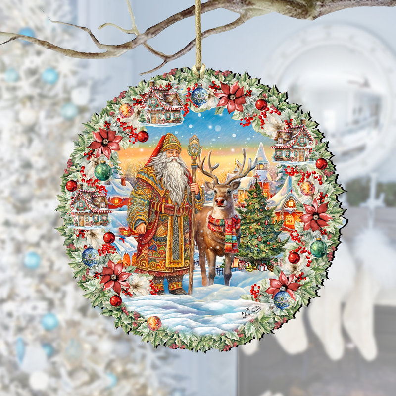Ornement en forme de couronne de père Noël en bois par le père Noël par Debrekht