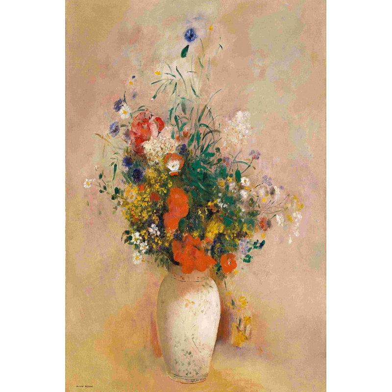 Vase de fleurs (fond rose), H 30 po x l 20 po