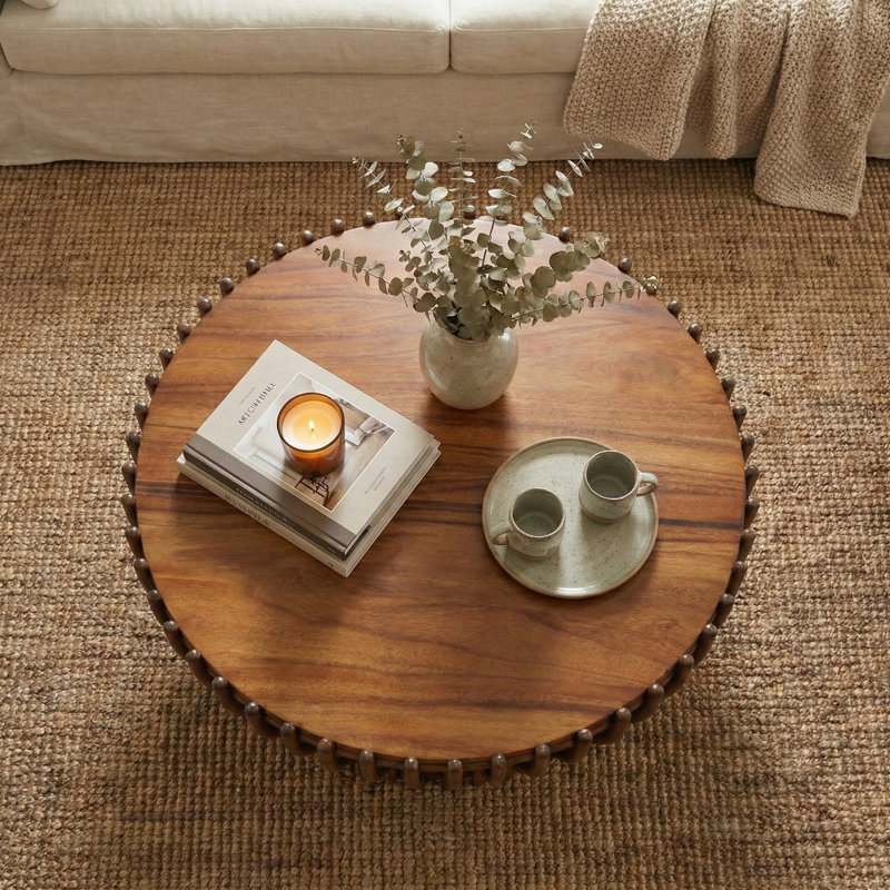 Sona Rattan Coffee Table W/ Wood Top, Cane Brown