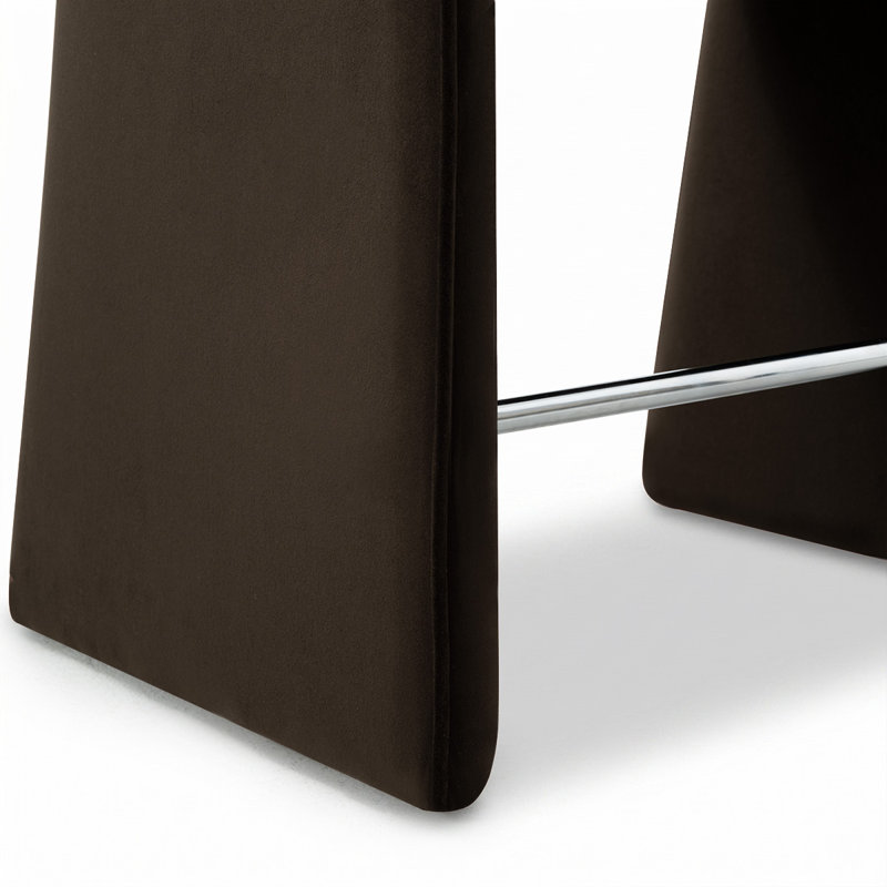 Tabouret de bar 24 po à dossier bas revêtu de velours 24 po entièrement assemblé avec accoudoirs, Brun chocolat