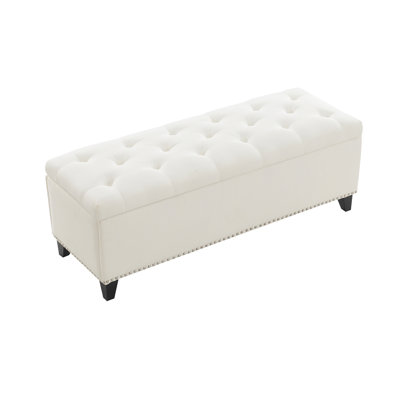 47.5" Storage Ottoman, Storage Bench with Safety Close Hinge, Linen Button-Tufted Ottoman for Living Room, Entryway, Hallway, Foot Rest, Support 500lb
