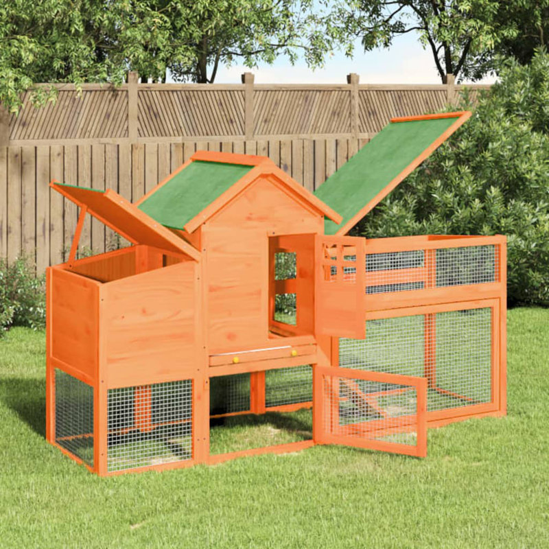 Vinton Chicken Coop with Chicken Run, Brown/Blue