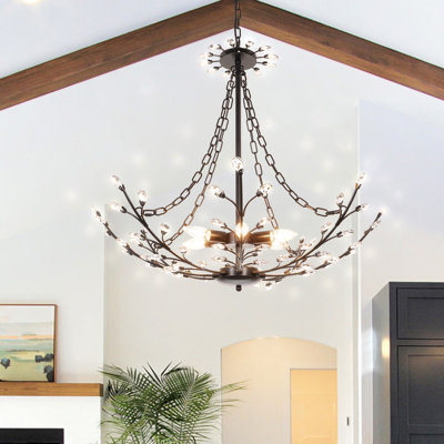 6 Light Dimmable Elegant Black Crystal Chandelier