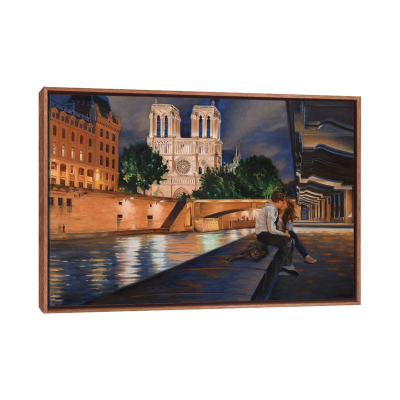 Night In Paris by Nick Savides - Print on Canvas, 66.04 cm H x 45.72 cm W, Classic Brown Wood Framed