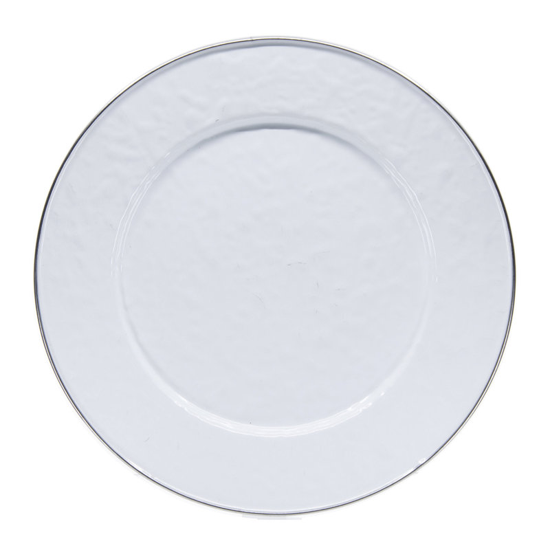 Solid Handmade Enamelware Dinner Plate, Solid White Textured