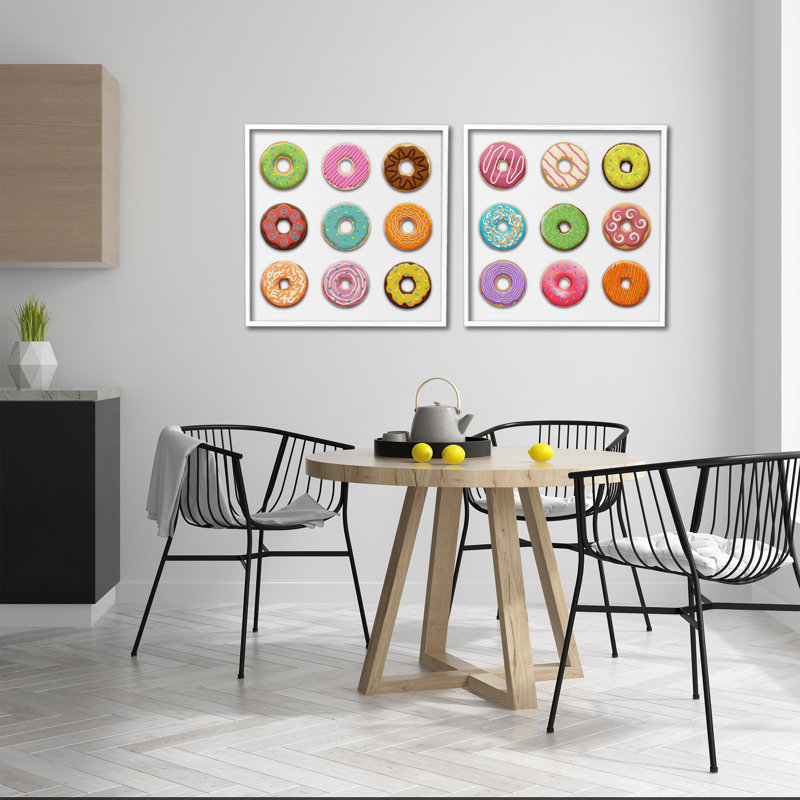 Bright & Fun Donuts 2pc Framed Giclee Set, design by Marcus Prime, 24" H x 24" W, Coastal White Framed Giclee