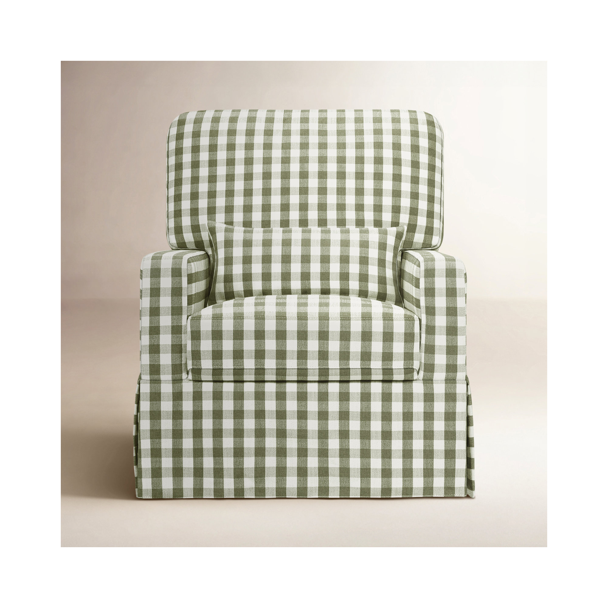 Crawford Upholstered Swivel Glider, Green Gingham