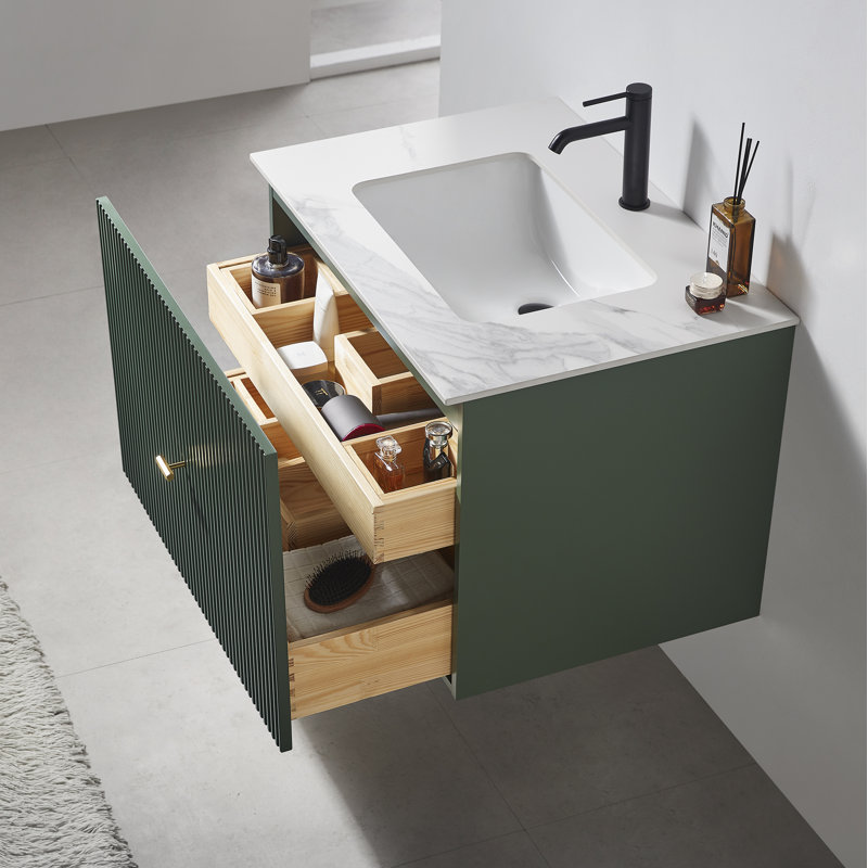 Meuble-lavabo mural moderne de 30 po Jamell, Vert forêt, Blanc