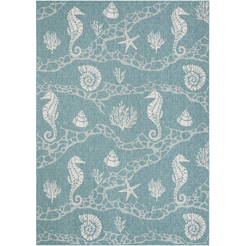 Tapis contemporain Aycan de couleur turquoise, Rectangle 10 pi x 14 pi 1 po