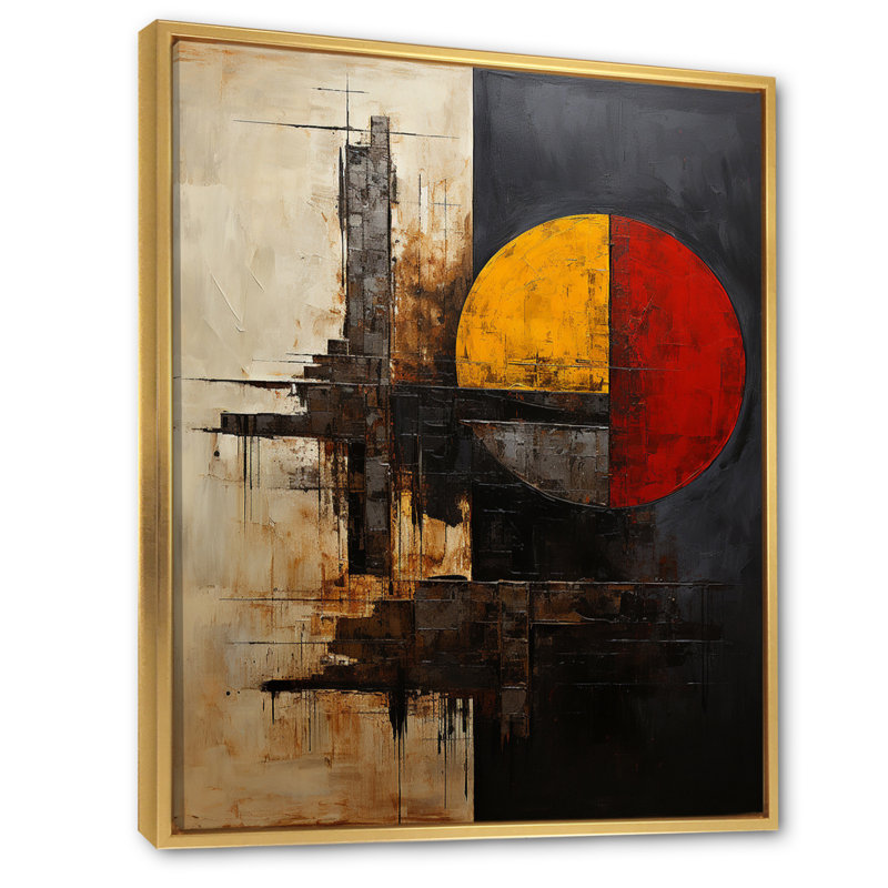 Belge avec impression géométrique sur toile, H 32 po x l 24 po, Cadre flottant doré