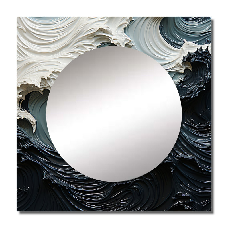 Aimant - grand miroir carré bleu et blanc abstrait Ocean Storm II, 23 po x 23 po