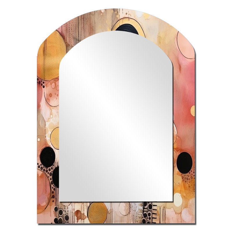 Après-midi de rêves bohème chic rétro or rose III - arche géométrique, décoration murale miroir unique, grand miroir asymétrique rose, impression d'art en métal