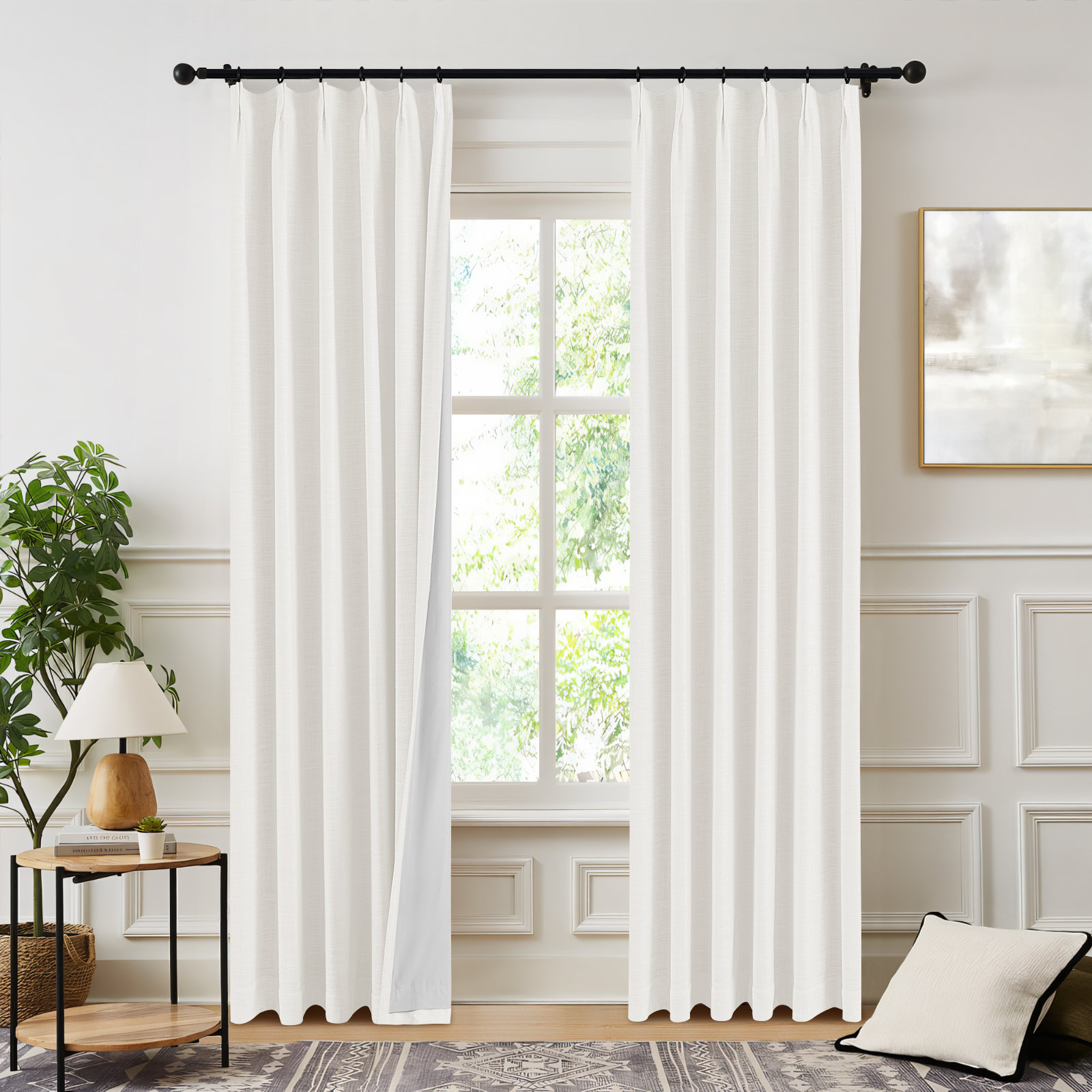 Hokku Designs Pinch Pleated 100 Blackout Linen Curtains 2 Panels Set