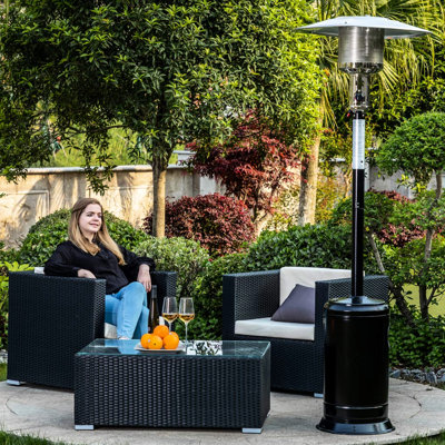 Chaufferette portative d'extérieur portative au gaz de 47 000 pieds, 88 pouces à l'extérieur avec roues, brûleur en acier inoxydable, pour chaufferette d'apparence commerciale - noire, conception de jardin