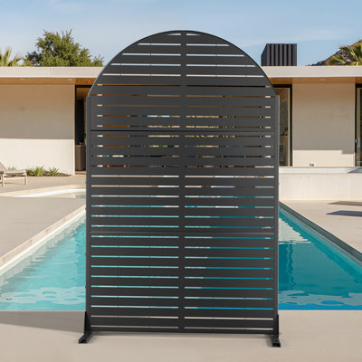 Cloison d'intimité en métal - Clôture à persiennes autoportante 3 panneaux arqués H 72 po x l 47 po, parfaite pour la terrasse, le balcon, la poubelle de jardin et le couvercle AC