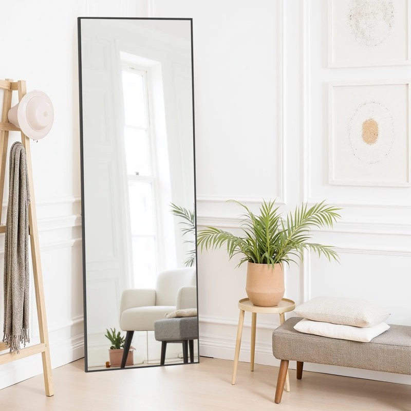 Full Length Mirror, Floor Mirror Standing Hanging Or Leaning Against Wall, Suitable For Bedroom, 64" x 21", Black