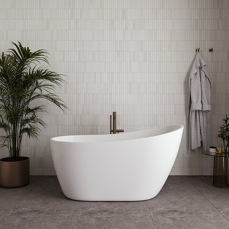 Baignoire autoportante blanche lustrée 55 "avec drain interne Streamline, Or brossé