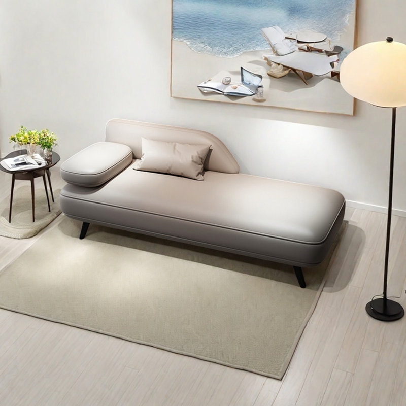 Chaise longue élégante et simple en similicuir, Orienté à gauche (vu de face), Beige