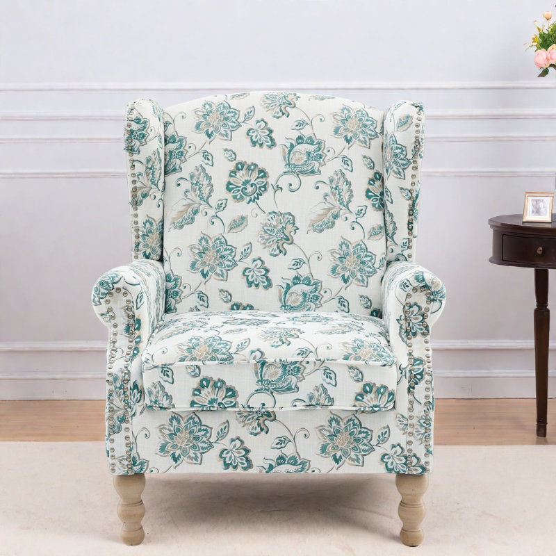 Chaises d'appoint à oreilles confortables en tissu et pieds en bois Modern Floral Home