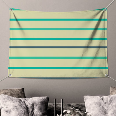 Tapisserie murale «Mint Green» à rayures jaunes - Décoration murale rayée