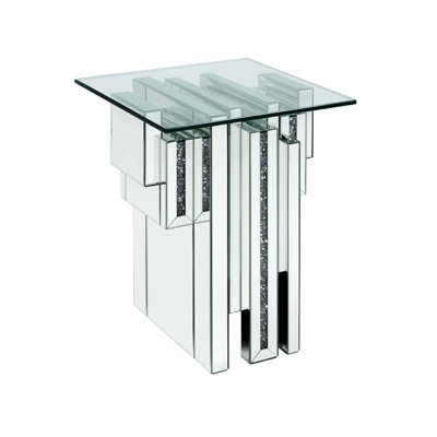 Adarrion Pedestal End Table with Glass Top in Mirrored