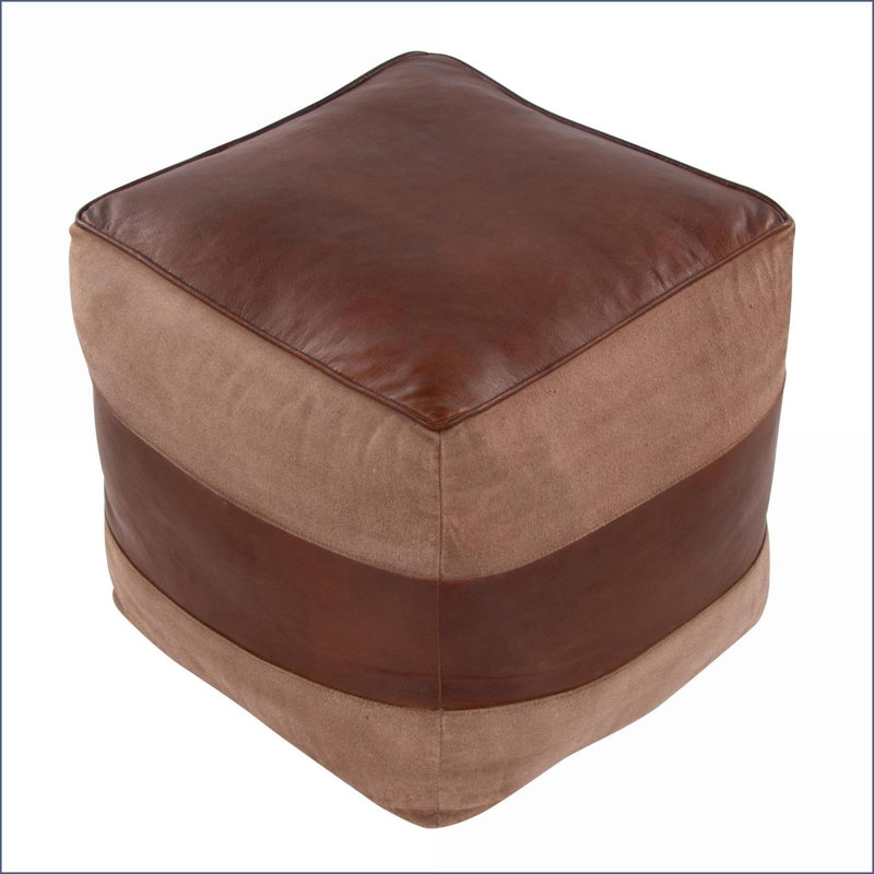 Ottoman, Industrial Genuine Leather &amp; Tan Brown Canvas Pouf by LumiSource | Dark Brown | Leather, Tan