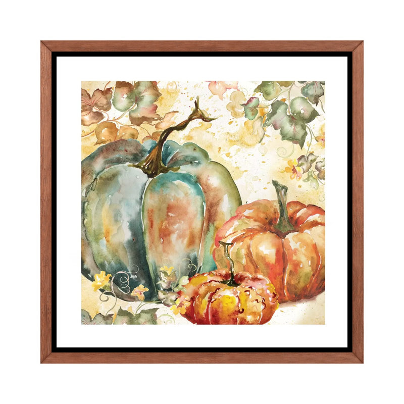 «Watercolor Harvest Teal and Orange Pumpkins I» par Tre Sorelle Studios - reproduction d'art, H 37 po x l 37 po x P 1,5 po