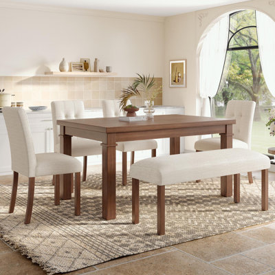 6-Piece Dining Table Set with 4 Chairs and Bench