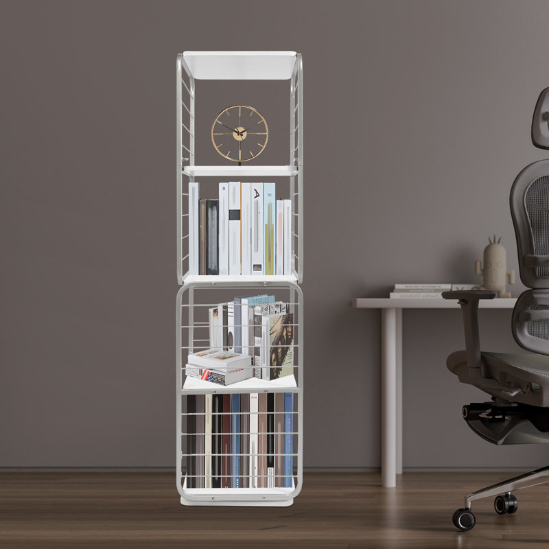 4-Tier Rotating Bookshelf Rectangular Floor Standing 360°Rotating Bookshelf for Bedroom Living Room, Gray