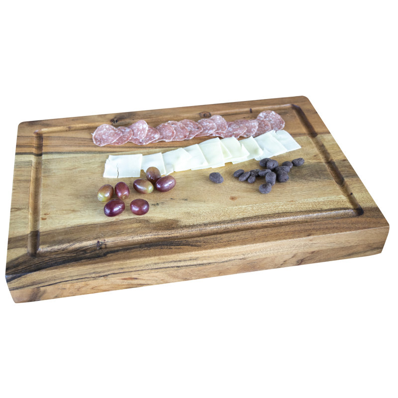 Acacia Wood Cutting Board with Groove Handles, 18 x 12 Inch