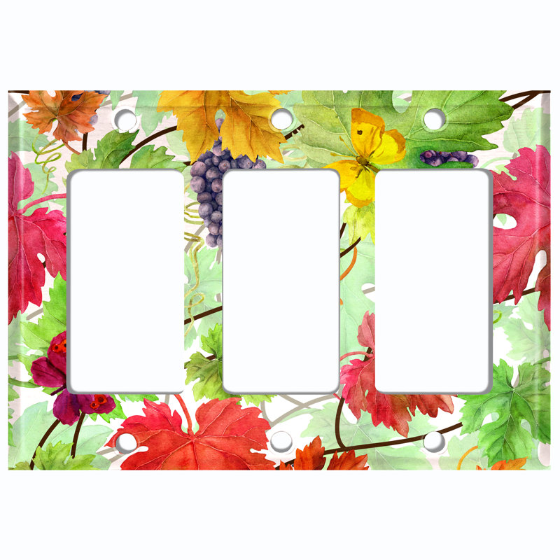 Autumn Purple Grapes Colorful Fall Leaves Landscape & Nature Themed 3 - Gang Rocker Standard Wall Plate