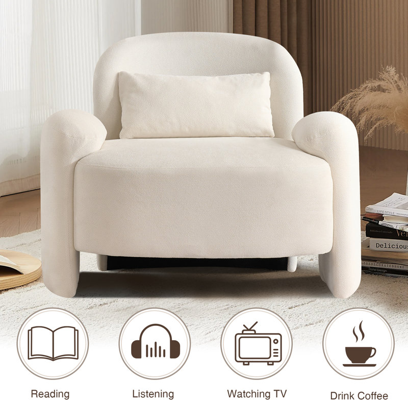 37.2" Oversized Modern Linen Upholstered Accent Chair, Beige