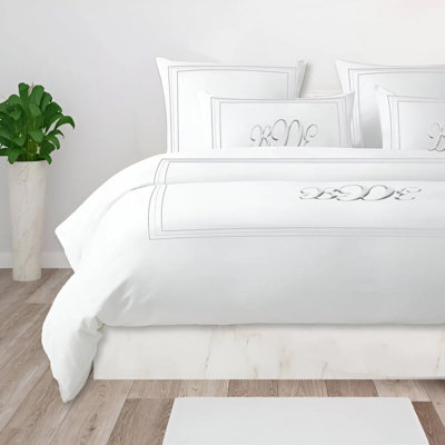 Monogram 400TC Cotton Classic Embroidery Sateen Solid Duvet Cover Set