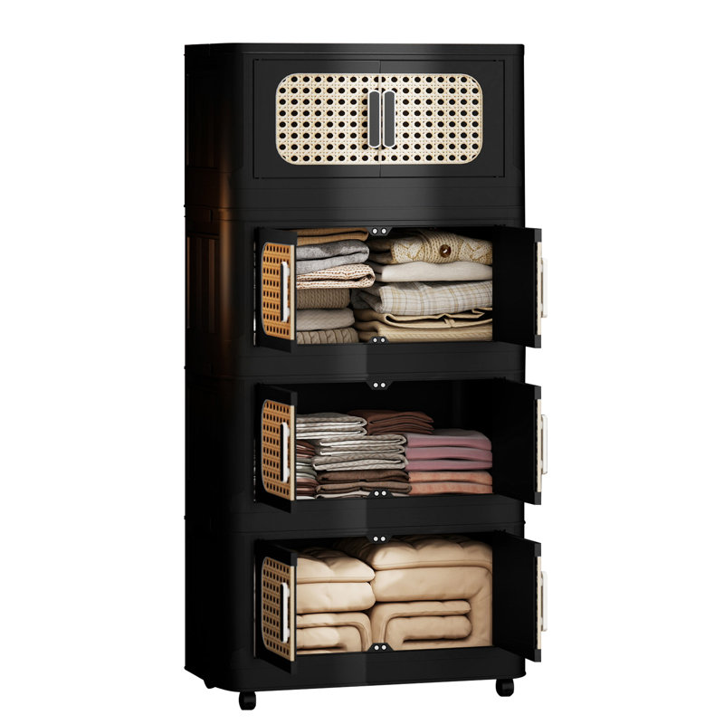 Armoire de rangement pliante latérale de 20 po de large, 5 niveaux, 19,69 po x 11,81 po x 50,00 po, bacs de rangement pliables avec porte magnétique, armoire de rangement en plastique avec roues (SEULEMENT UN ARMOIRE)