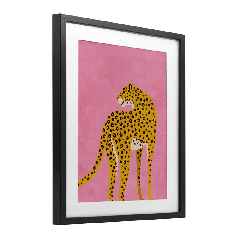 «Leopard on Pink Serenade», reproduction d'art sous verre, conception de Kim Allen, H 16 po x l 13 po