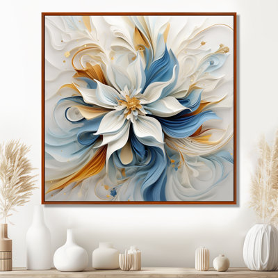 Abstrait fleur de magnolia blanc, bleu ambre - art mural fleurs