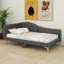Lit de jour rembourré moderne avec tête de lit et accoudoirs, cadre de canapé-lit en lin pour chambre à coucher, salon, chambre d'amis, petits espaces-443374194-443374193