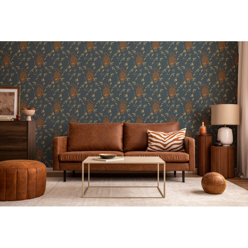 Nomad Stalking Tiger 10' L x 24" W Peel and Stick Wallpaper Tile, Dark Moss, Non-pasted