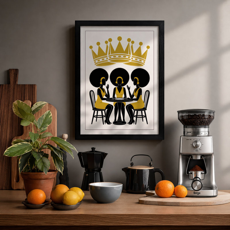 Three Under Crown Graphic - Framed Print, Black, A4 - 29.7 x 21.0 cm