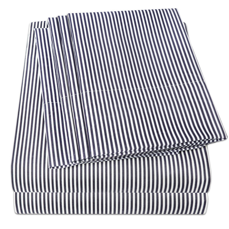 6 Piece Loft Classic Stripes Printed Sheet Set, Deluxe Ultra Soft, Double Brushed Microfiber, California King, Gray