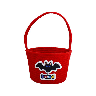 Polyester ba gs Fabric Halloween Candy Basket With Handle Print Prank Or Treat Bag Reusable Halloween Treat Bucket For Kids Candy Snacks Gift Party Decor