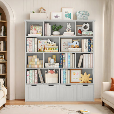 57.5"H 5-Tier Cube Storage Bookcase, Standard Bookcase with 4 Removable Drawers