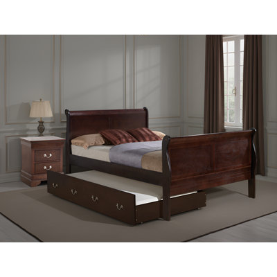 Sayre Cappuccino Full Trundle 2pc Bedroom Set with Two Drawer Nightstand
