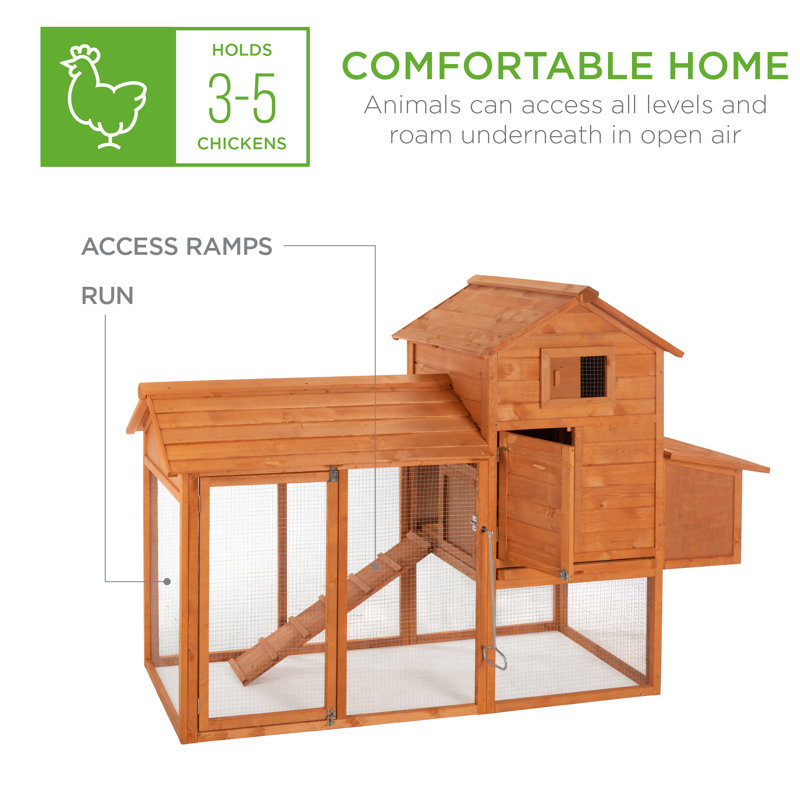 80in Natural Fir Wood Multi-Level Chicken Coop with Wire Fence