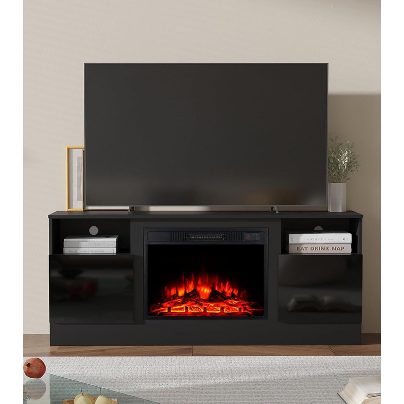 Priyanshu 17 Stories 147 cm W Electric Fireplace with 5000 BTU, Black