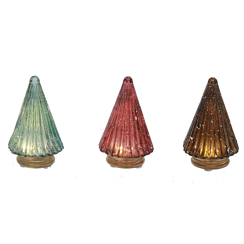 Décoration d'arbre à DEL en verre - ensemble de 3, H 4 po x l 2 po x P 2 po