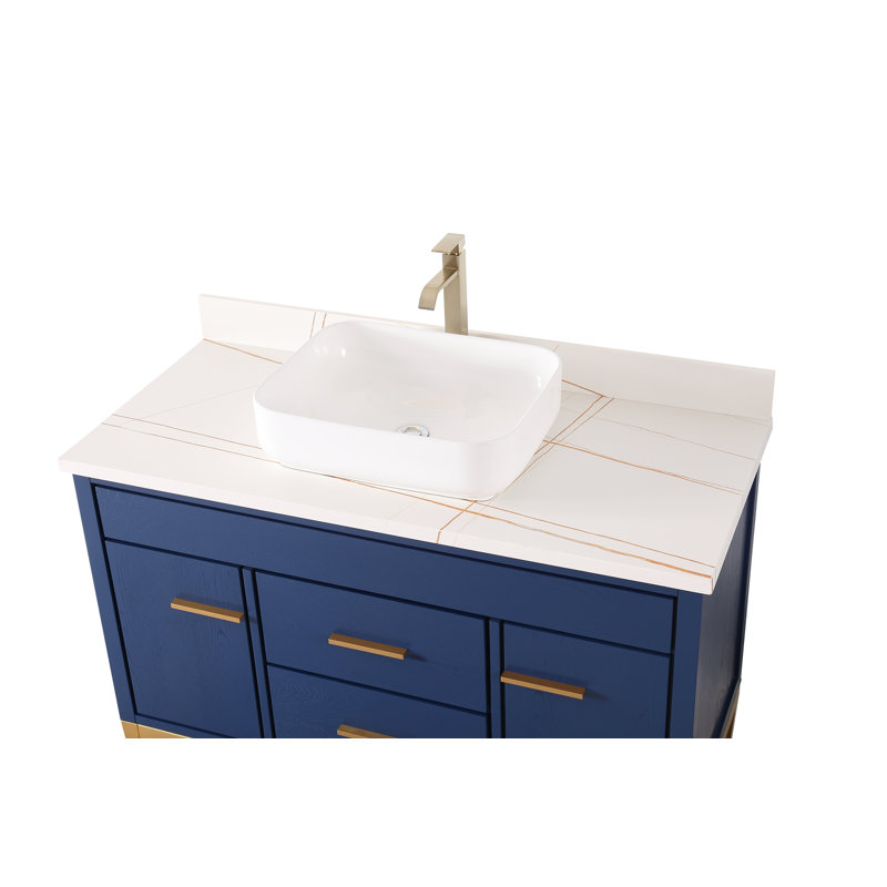 Andreka 48'' Single Bathroom Vanity with Quartz Top, White, Navy Blue