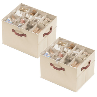 Ensemble de 4 grands bacs de rangement pour chaussures - Boîte à chaussures pliable en lin avec couvercle transparent, fermeture à glissière, poches latérales en filet et 3 poignées, peut contenir 16 à 20 paires