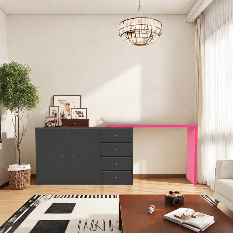 Simple Style Bedroom Dresser, Black/Rose Red